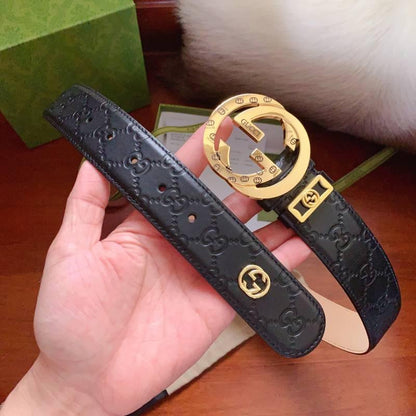GUCCI Embellished coated-canvas and leather belt 'Black'