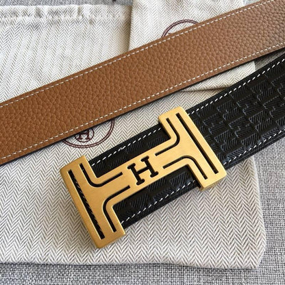 Hermes Men Gold Buckle Belt 'Black'