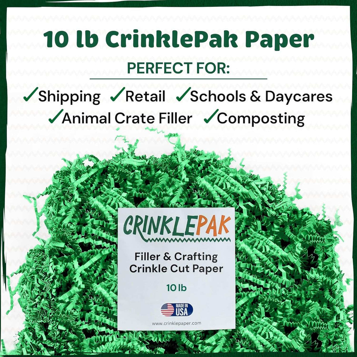 10 LB Green Crinkle Paper Shred