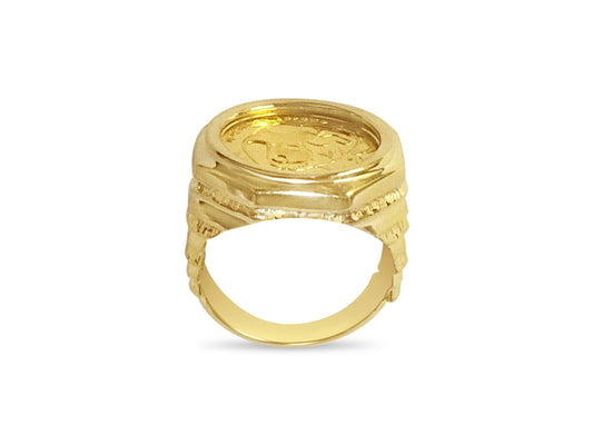 Fancy Solid White/Yellow/Rose Gold Handmade Coin Ring , Chinese Panda Bear Coin ,