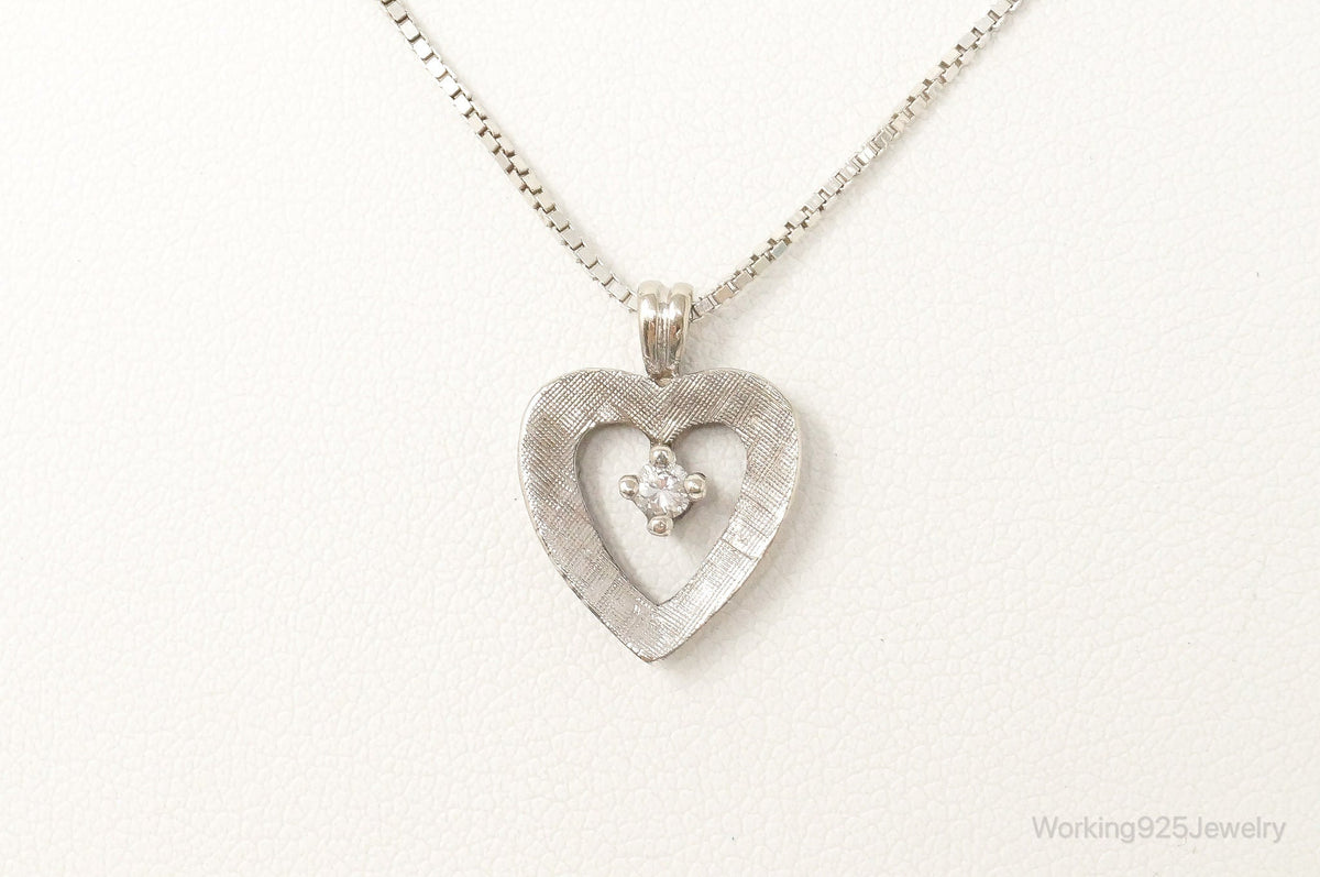 Vintage Diamond Heart Sterling Silver Necklace