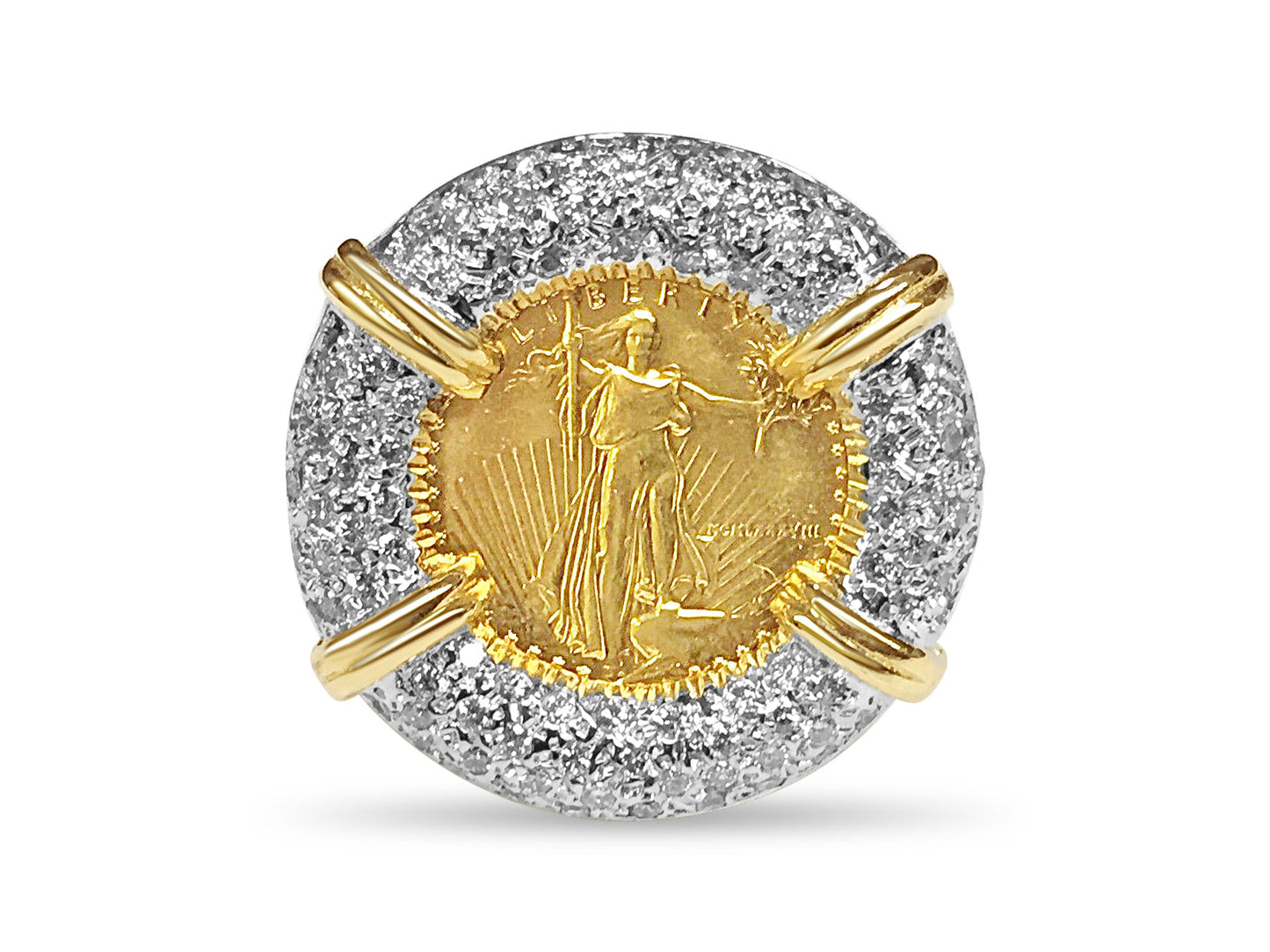 Diamond Fancy Solid White/Yellow/Rose Gold Handmade Coin Ring , 1/10oz Coin ,