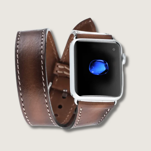 Luxury Double Wrap Brown Leather Apple Watch Band - San Diego