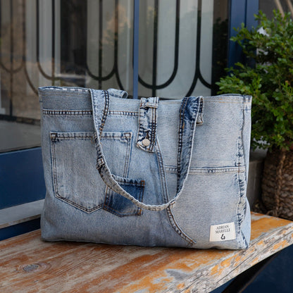 Brooklyn Heritage Tote / Recycled Denim Snow White