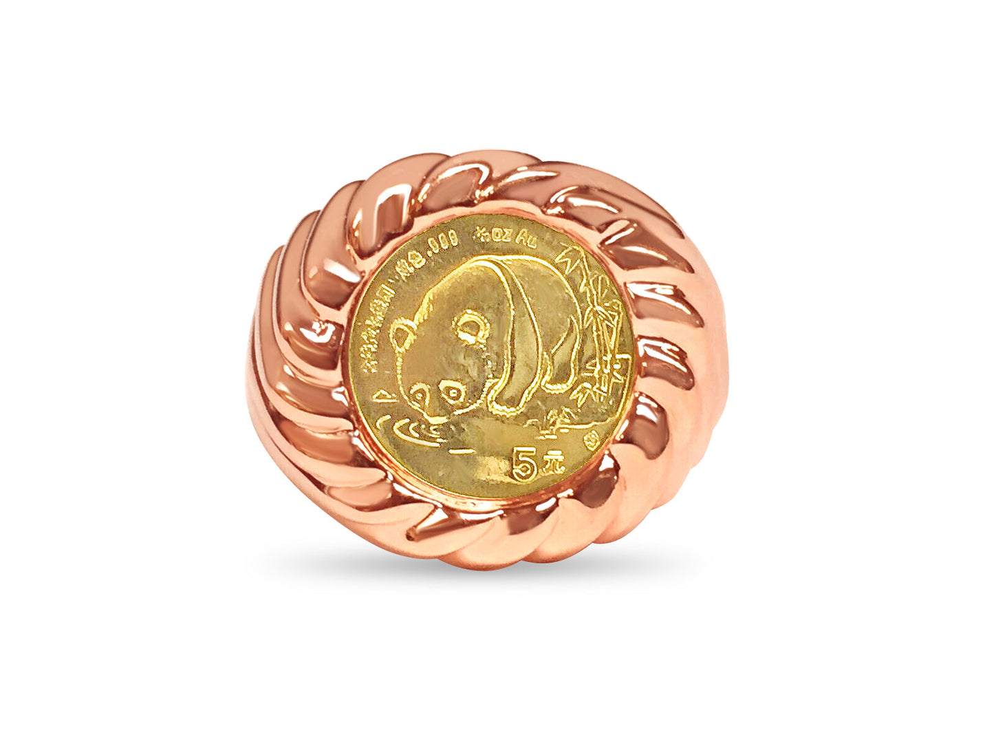 Fancy Solid White/Yellow/Rose Gold Handmade Coin Ring , Chinese Panda Bear Coin ,