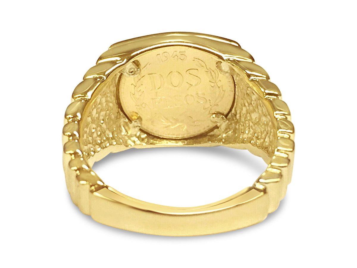 Fancy Solid White/Yellow/Rose Gold Handmade Coin Ring , Dos Pesos Coin ,