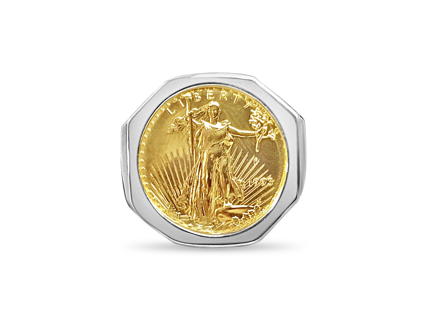 Fancy Solid White/Yellow/Rose Gold Handmade Coin Ring , 1/4oz Coin ,