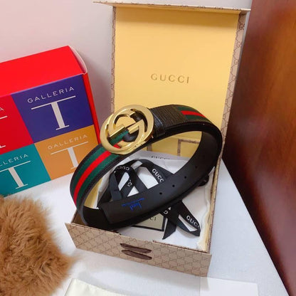 GUCCI Embellished coated-canvas and leather belt 'Black/Green/Red'