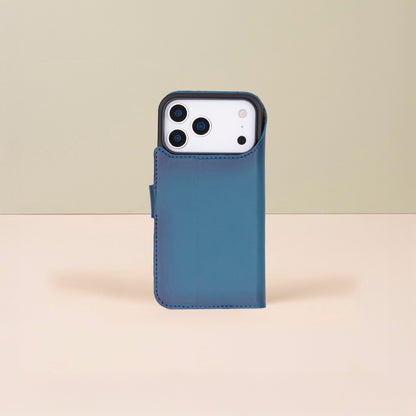 Leather iPhone 17 Pro Wallet Case – Blue - Austin