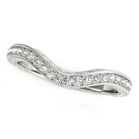 14k White Gold Milgrained Baroque Curved Diamond Wedding Ring (1/6 cttw) — photo 1 of 2
