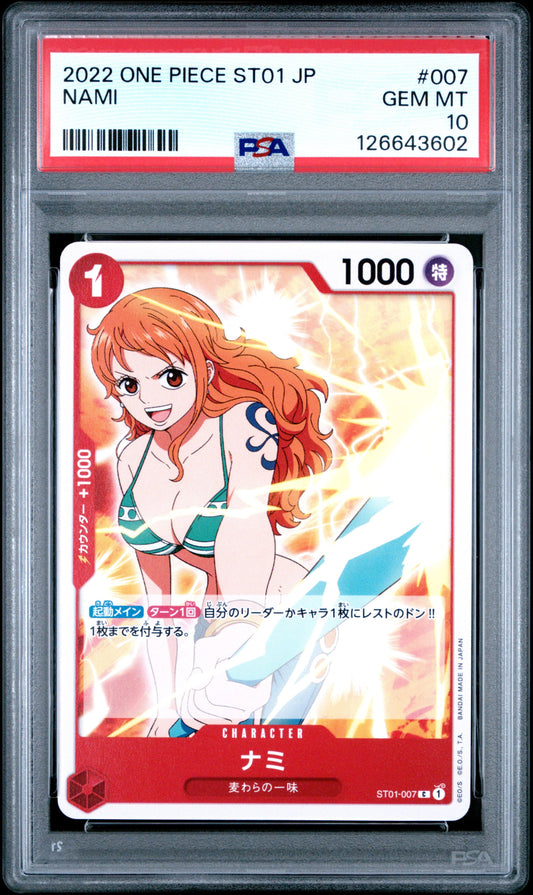 Carta coleccionable Nami #007 de la tripulación de Sombrero de Paja, One Piece ST01 JP, clasificada PSA 10 Gem Mint de 2022