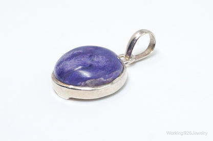 Vintage Large Purple Gemstone Sterling Silver Necklace Pendant