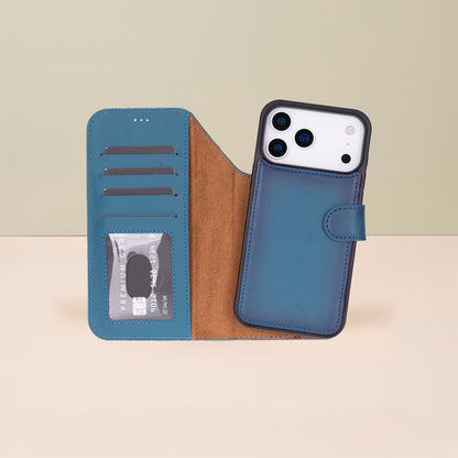 Leather iPhone 18 Pro Wallet Case – Blue - Austin