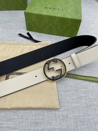 GUCCI Embellished coated-canvas and leather belt 'Cream'
