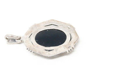 Vintage Geschnitzte Kamee Perlmutt Frau Sterling Silber Halskette Anhänger