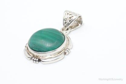 Vintage Southwestern Malachite Sterling Silver Necklace Pendant