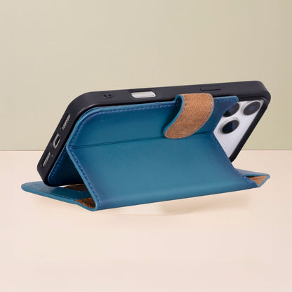 Leather iPhone 17 Pro Max Wallet Case – Blue - Austin