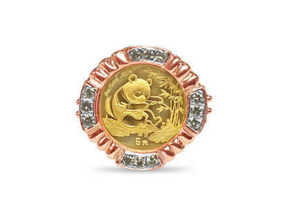 Fancy Solid White/Yellow/Rose Gold Handmade Coin Ring , Chinese Panda Bear Coin ,