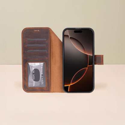 Leather iPhone 17 Pro Wallet Case – Brown - Austin