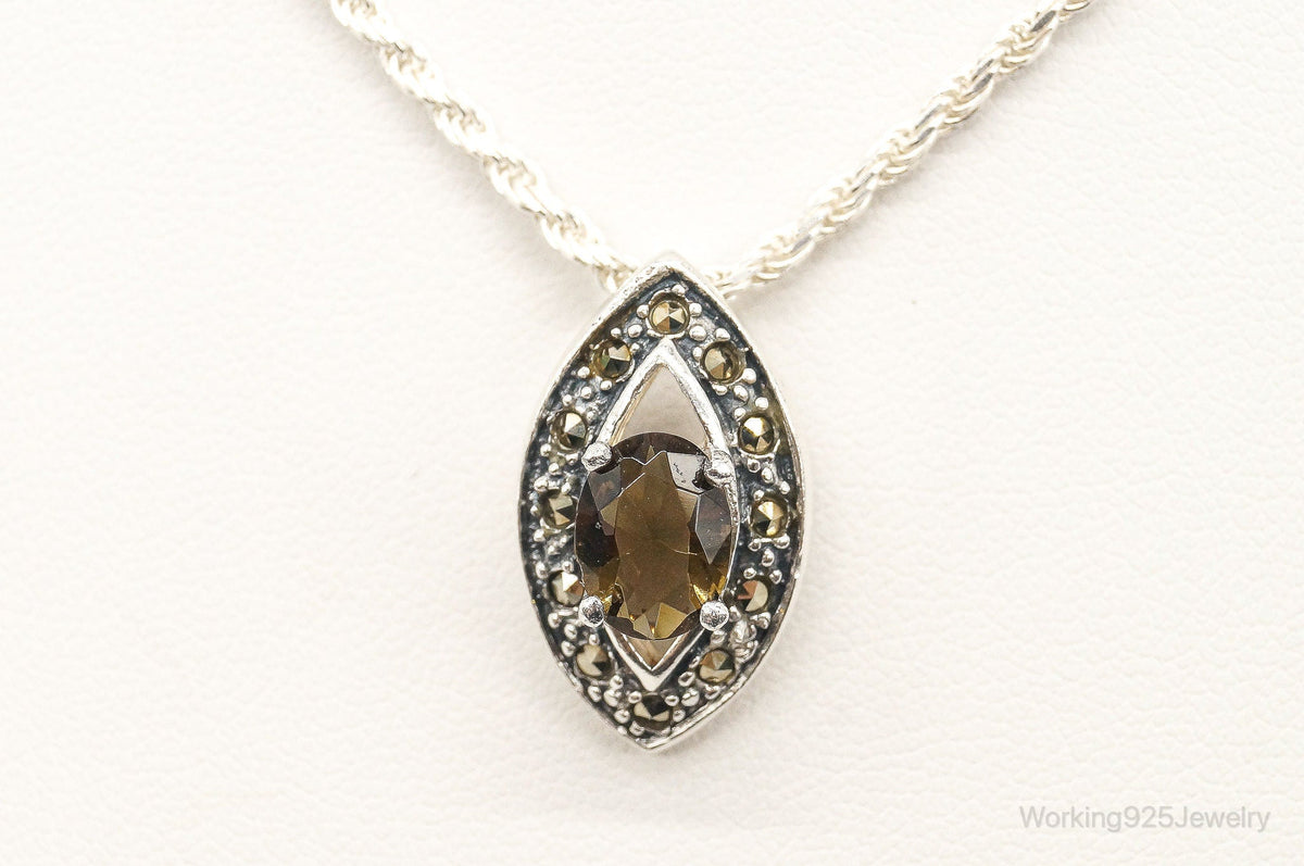 Vintage Smoky Topaz Marcasite Art Deco Sterling Silver Necklace — photo 2 of 9