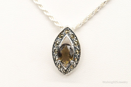 Vintage Smoky Topaz Marcasite Art Deco Sterling Silver Necklace — photo 2 of 9