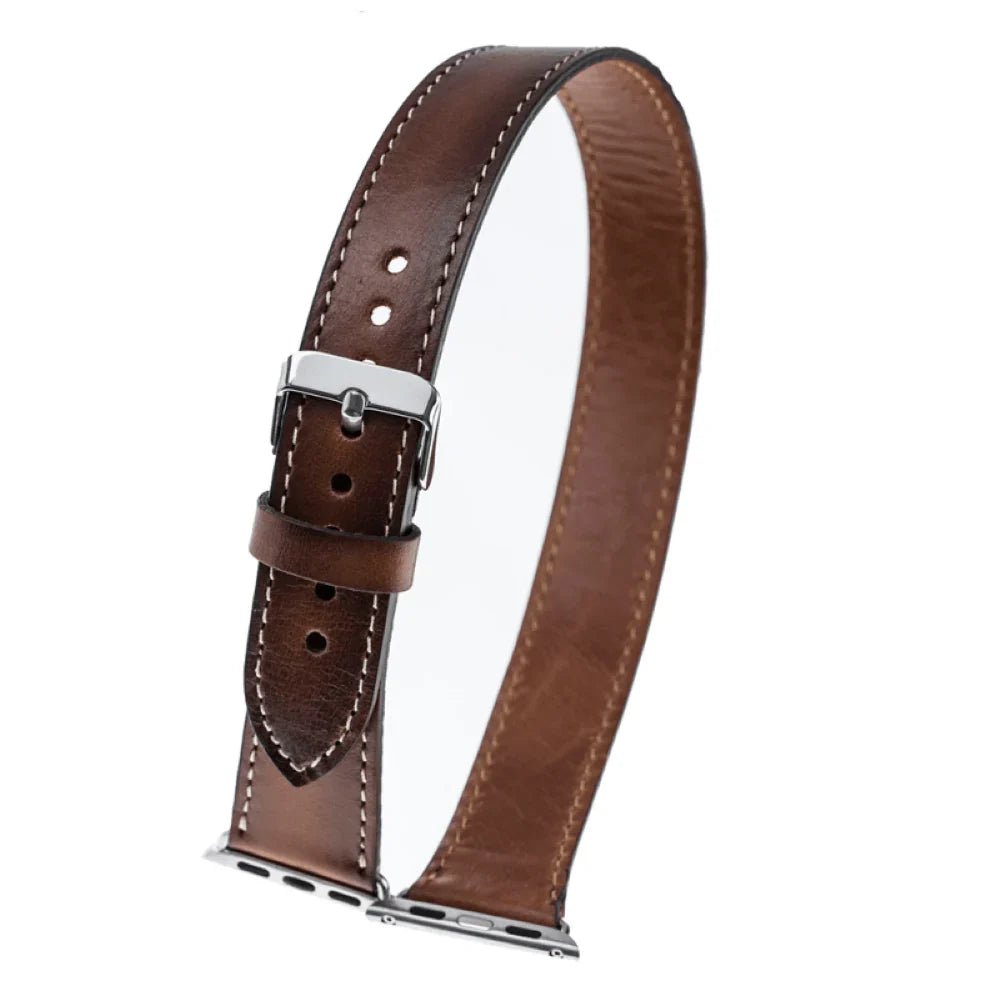 Luxury Double Wrap Brown Leather Apple Watch Band - San Diego