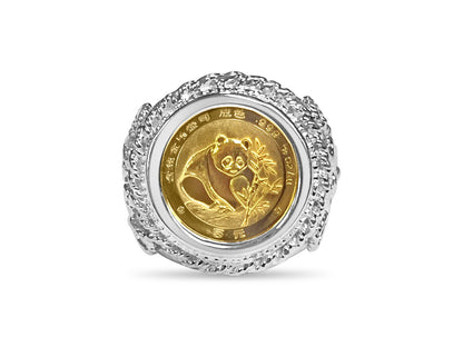 Fancy Solid White/Yellow/Rose Gold Handmade Coin Ring , Chinese Panda Bear Coin ,