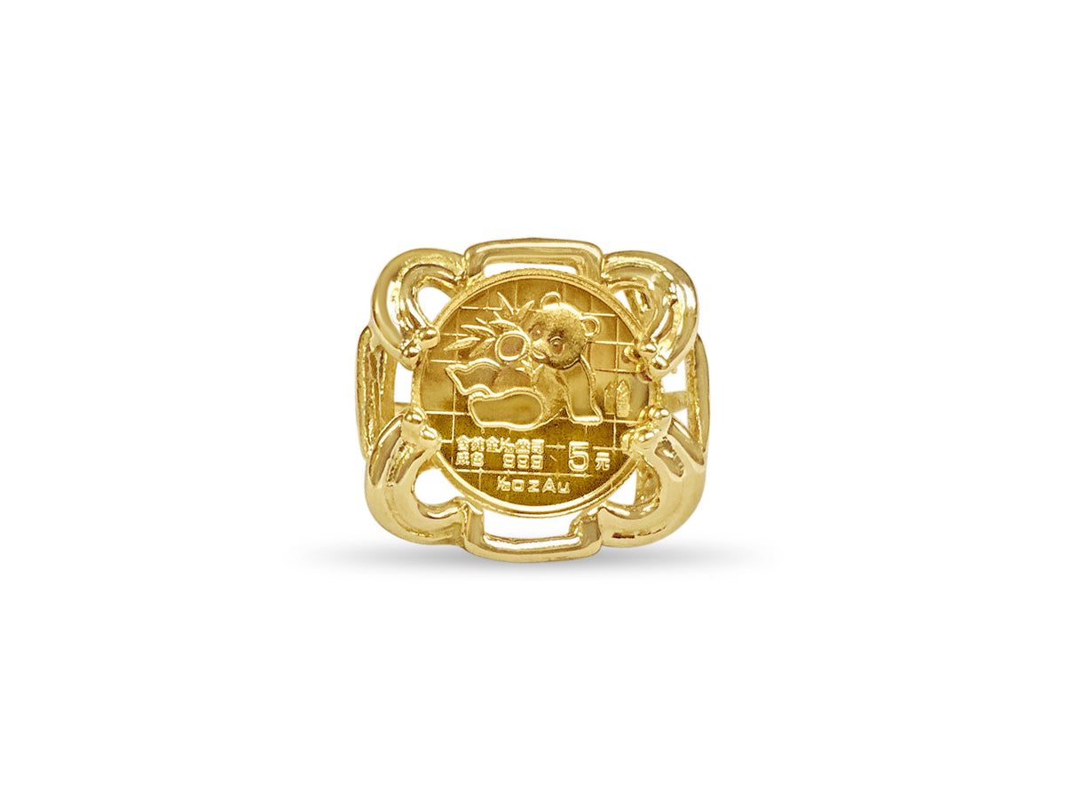 Fancy Ladies Solid White/Yellow/Rose Gold Handmade Coin Ring , Chinese Panda Bear Coin ,