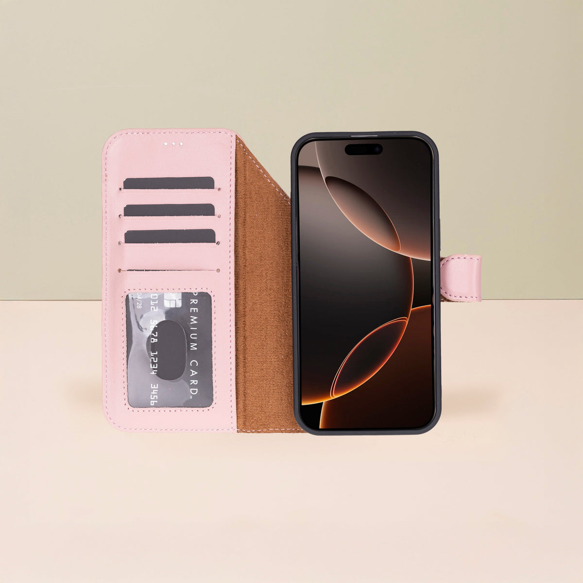 Leather iPhone 17 Pro  Wallet Case – Pink - Austin