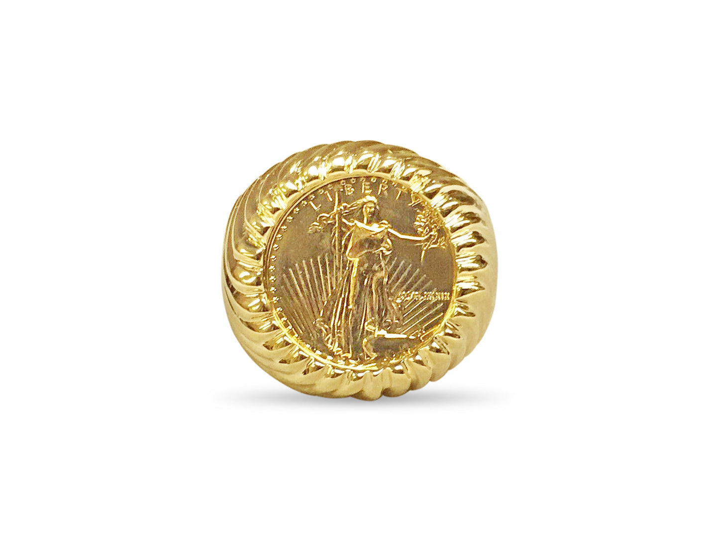 Fancy Solid White/Yellow/Rose Gold Handmade Coin Ring , 1/10oz Coin ,