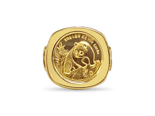 Fancy Solid White/Yellow/Rose Gold Handmade Coin Ring , Chinese Panda Bear Coin ,