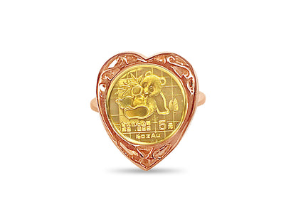 Fancy Ladies Solid White/Yellow/Rose Gold Handmade Coin Ring , Chinese Panda Bear Coin ,