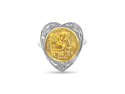 Fancy Ladies Solid White/Yellow/Rose Gold Handmade Coin Ring , Chinese Panda Bear Coin ,