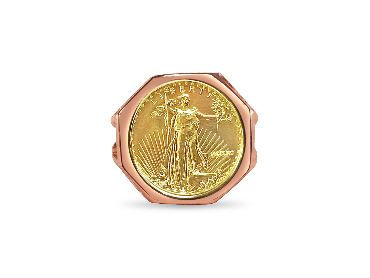 Fancy Ladies Solid White/Yellow/Rose Gold Handmade Coin Ring , 1/10oz Coin ,