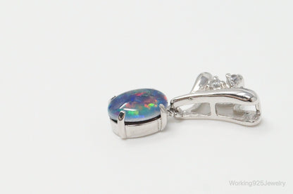 Vintage Opal Cubic Zirconia Sterling Silver Necklace Pendant