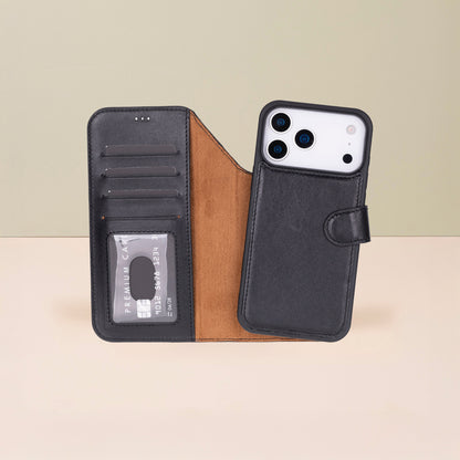 Leather iPhone 17 Pro Max Wallet Case – Black - Austin