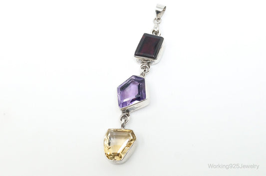 Vintage Multi Gem Sterling Silver Necklace Pendant — photo 1 of 8
