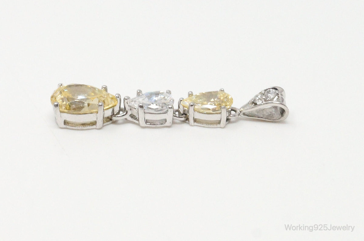 Vintage Large Citrine Cubic Zirconia Sterling Silver Pendant
