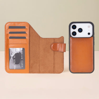 Leather iPhone 17 Pro Wallet Case – Rustic Brown - Austin