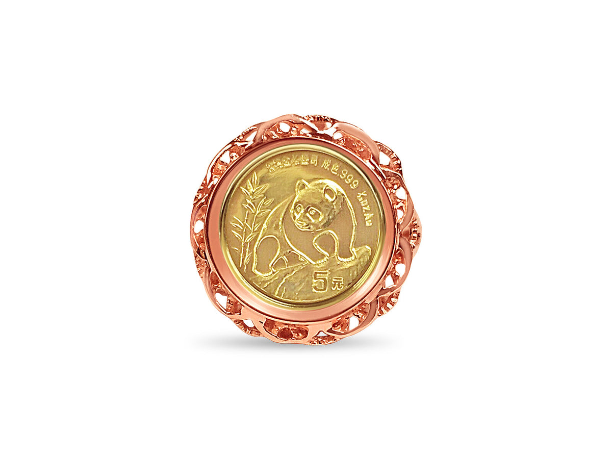 Fancy Solid White/Yellow/Rose Gold Handmade Coin Ring , Chinese Panda Bear Coin ,