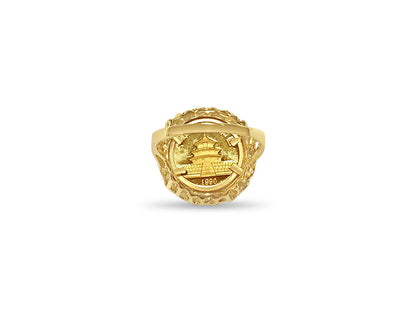 Fancy Solid White/Yellow/Rose Gold Handmade Coin Ring , Chinese Panda Bear Coin ,