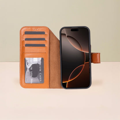 Leather iPhone 17 Pro Wallet Case – Rustic Brown - Austin