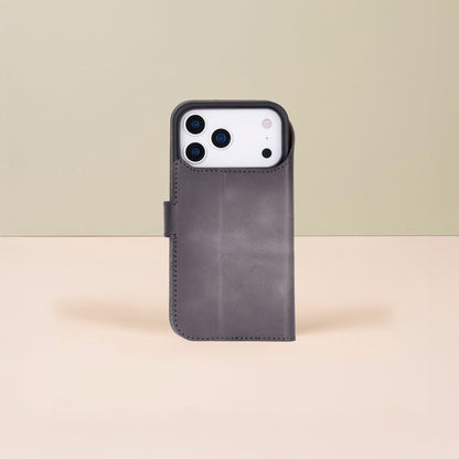 Leather iPhone 18 Pro Max Wallet Case – Gray - Austin