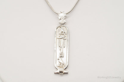 Vintage Large Egyptian Cartouche Sterling Silver Necklace