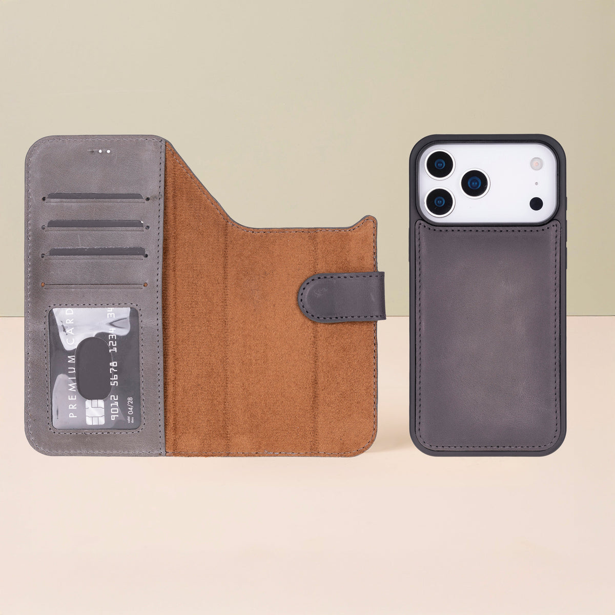 Leather iPhone 17 Pro Wallet Case – Gray - Austin