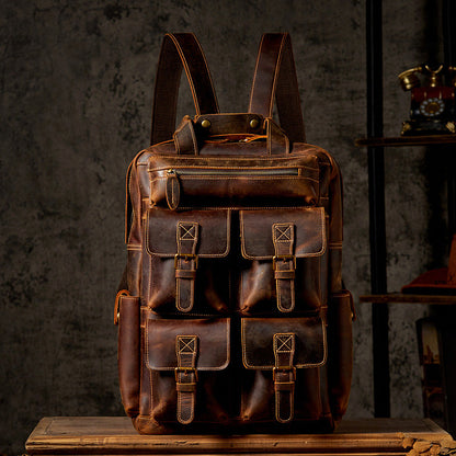 17" Retro Leather Laptop Travel Backpack, Full Grain Leather Backpack for School, Christmas gifts