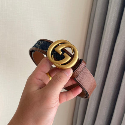 GUCCI Embellished coated-canvas and leather belt 'Brown/Blue'