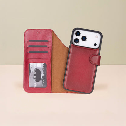 Leather iPhone 17 Pro Wallet Case – Red - Austin