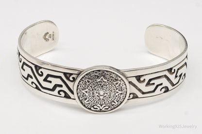 Vintage Escorcia Mexico Mayan Calendar Sterling Silver Cuff Bracelet – 41.4 g Estate Jewelry — photo 4 of 10