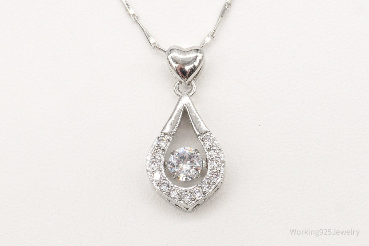 Vintage Cubic Zirconia Art Deco Sterling Silver Necklace